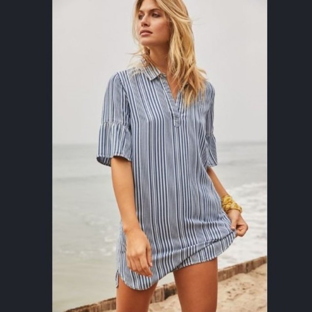 Velvet Heart Honor Stripe Ruffle Sleeve Dress Sz M